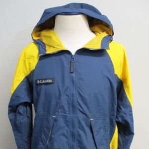 Columbia Tactical Hooded Parka Storm Rain Coat Jacket Blue Yellow Mens Sz M
